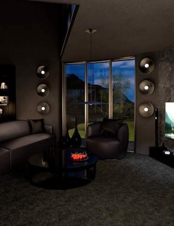Black Round House Furniture Part 2: Firepit, Living Room and Laundry