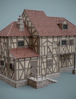 Medieval Timber Frame House Prop DAZ