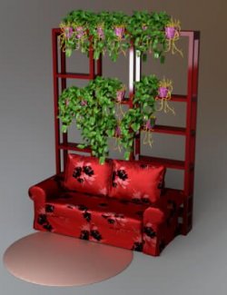 AQ3D Modern Loveseat Sofa with Plant Shelf and Hanging Plant