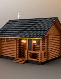 Rustic Wooden Log Cabin House 3D Model AQ3D